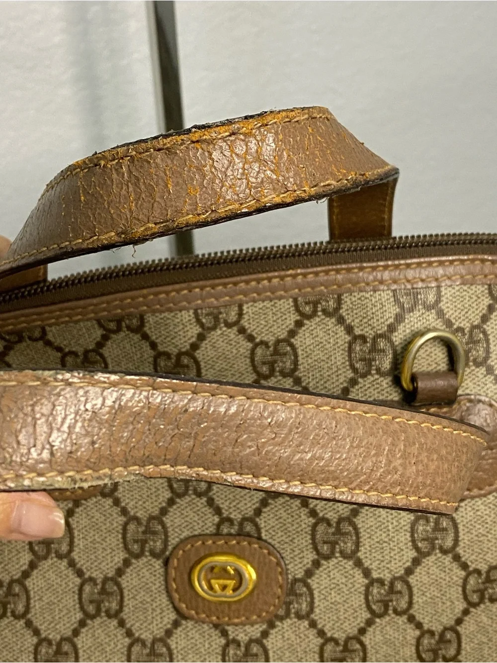 Gucci Tan & Beige GG Canvas Satchel with Gold Hardware